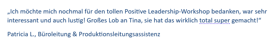 Feedback Patricia &uuml;ber Positive Leadership Workshop